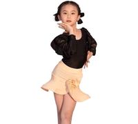 DgtZyrih 2 Pcs Split Girls Latin Dance Skirt, Classic Crew Neck Dance Wear Long Sleeve Ruffles Dancing Outfit for Salsa Rumba Cha Cha Samba Tango Dance Costume,Yellow,150