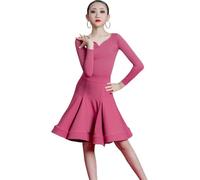 DgtZyrih 2 Pieces Girls Latin Dance Dress, Heart-Shaped Collar Long Sleeve Dance Outfit Big Swing Performance Competition Costume Ballroom Salsa Tango Pleated Skirts,Pink,150