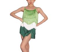 DgtZyrih Children's Latin Ballet Jazz Dance Skirt Girls Suspender Fringed One-Piece Dance Outfit, Flowy Dancewear Performance Costume for Ballroom Salsa Tango,Green,120