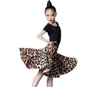 DgtZyrih Girl Latin Dance Dress, 2 Piece Set with Short Sleeve Leotards and Skirt, Ruffles Dance Outfit Tango Ballroom Costume Rumba Samba Competition Dancewear,Leopard,160