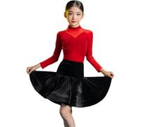 DgtZyrih Girl Latin Dance Dress, Autumn/Winter Velvet Split Set Dance Outfit Children's Training Clothes Long Sleeved Performance Costume Ruffles Big Swing Dancewear,Black,180