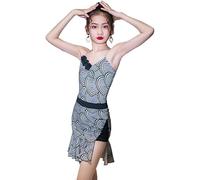 DgtZyrih Girls' / Children's Latin Dance Dress, Backles Design Party Swing Skirt Ballroom Dancing Dresses Competition Stage Outfit Salsa Tango Rumb Dancewear,Grey,140