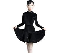 DgtZyrih Girls Kids Latin Dance Dress, 2PCS Long Sleeves Dance Outfit Salsa Tango Rumba Dance Skirt Ballroom Competition Dancewear Big Swing Performance Costume,Black,130