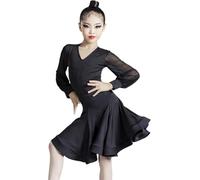 DgtZyrih Girls Latin Dance Dress, 2 Pcs Long Sleeves Turtleneck Ballroom Salsa Tango Skirts Big Swing Dance Costumes Kids Flowy Dancewear Party Rave Dance Dress,Black,110