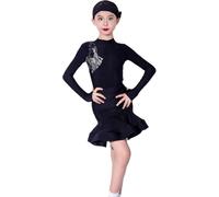 DgtZyrih Girls Latin Dance Dress 2 Pcs Split Long Sleeves Dance Outfit Ballet Rumba Samba Skirt Children's Ruffles Modern Ballroom Costumes Competition Dancewear,Black,L
