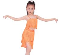 DgtZyrih Girls Latin Dance Dress, 2 Pcs Standard Sleeveless Dance Clothes Flowy Tassel Carnival Modern Party Ballroom Costume Tango Cha Cha Salsa Rumba Dancewear,Orange,4XL