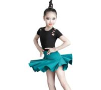 DgtZyrih Girls Latin Dance Dress, Hollow Out Short Sleeve Top Dance Dress Ballroom Salsa Tango Skirts Ruffles Stage Performance Costume Dancewear Skorts Skirt,A,120