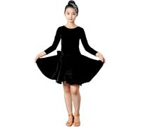 DgtZyrih Girls Latin Dance Dress, One-Piece Design Professional Dancewear, Long Sleeve Round Neck Ruffles Dancing Costume Party Wear Ballroom Salsa Tango Skirts,Black,150