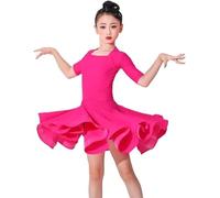 DgtZyrih Girls Latin Dance Dress Short Sleeves Dance Outfit Kids Salsa Tango Skirt Competition Dancewear Split Performance Costume for Samba Tango Rumba Cha Cha,E,120