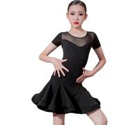 DgtZyrih Girls Latin Dance Dress, Two-Piece Dance Outfit with Leotard and Skirt, Samba Cha-Cha Dancewear Performance Salsa Tango Competition Costume Party Skirt,Black,150