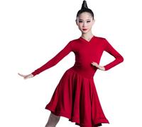 DgtZyrih Girls Latin Dance Dress with Leotard, Children's High Waist Falbala Skirt Dance Practice Outfit Ballroom Tango Rumba Chacha Dancewear Performance Costume,Red,120