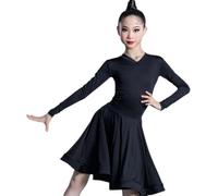 DgtZyrih Girls Latin Dance Dress with Leotard, Children's High Waist Falbala Skirt Dance Practice Outfit Ballroom Tango Rumba Chacha Dancewear Performance Costume,Black,130