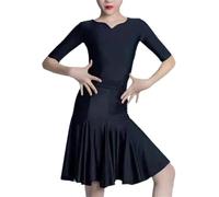 DgtZyrih Girls Latin Dance Skirt with Bodysuit, 2 Pieces Dance Outfit, High Waist Big Swing Skirt Ballroom Tango Chacha Performance Costume Competition Dancewear,Black,170