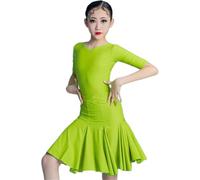 DgtZyrih Girls Latin Dance Skirt with Bodysuit, 2 Pieces Dance Outfit, High Waist Big Swing Skirt Ballroom Tango Chacha Performance Costume Competition Dancewear,Green,110
