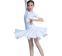 DgtZyrih Girls Latin Dance Skirt with Bodysuit, 2 Pieces Dance Outfit, High Waist Big Swing Skirt Ballroom Tango Chacha Performance Costume Competition Dancewear,White,170