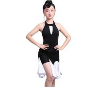 DgtZyrih Girls Latin Leotards Dress, Sleeveless Backless Lyrical Dance Outfit for Girls Dance Performance Costume Samba Tango Rumba Cha Cha Dancewear Party Skirt,White,130