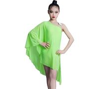 DgtZyrih Girls One Shoulder Latin Dress, Modern Irregular Lyrical Dance Outfit Children's Side Split Dancewear Samba Tango Rumba Performance Costume Swing Skirt,Green,140