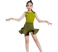 DgtZyrih Kids Latin Dance Dress, 2 Pieces Girls Dance OutfitPerformance Costume Ballerina Leotards Dancewear for Ballroom Tango Rumba Samba Skirt Wrap Dress,Green,160