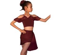 DgtZyrih Latin Dress for Girls, 2 Pcs Split Design Dancing Practice Skirt Standard Ballroom Salsa Tango Skirts Suspenders Competition Party Wear Performance Costume,Red,170