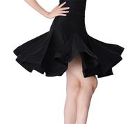 DgtZyrih Women's Latin Dance Dress Ruffle Hem Wrap Skirt Ballroom Tango Salsa Samba Skirt, Breathable Performance Costume Practice Outfit Competition Dancewear,Black,XL