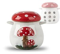 dgudgu Mushroom Garlic Keeper For Counter Ceramic Garlic Container Red Storage Holder Garlic Saver