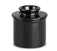 dgudgu Porcelain Black Butter Crock with Water Line, Bell Shaped Butter Keeper Ceramic, Matte Finish, Round, Solid, Microwave and Dishwasher Safe