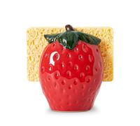 dgudgu Strawberry Sponge Holder for Kitchen Sink - Ceramic Cute Sponge Caddy, Red Decorative Sink Organizer for Countertop, Dishwasher Safe