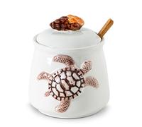 dgudgu Turtle Sugar Bowl With Lid Ceramic Sugar Jar With Conch Lids Ocean Theme Sugar Container With Spoon White Sugar Dish With Lid And Spoon Sugar Pot Sugar Holder