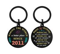 DGXMD 14th Birthday Gifts - 'Making the World a Better Place Since 2011' Birhtday Keyring - Birthday Present for 14 Year Old Boys Girls