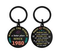 DGXMD 45th Birthday Gifts - Born in 1980 Birthday Keyring - Birthday Gifts for 45 Year Old Men Women - 45th Birthday Present