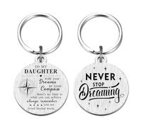DGXMD Christmas Gifts for Daughter - Never Stop Dreaming Daughter Keyring - Daughters Birthday Graduation Keyring Gift from Mum Dad
