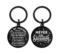 DGXMD Graduation Gifts for Godson - Never Stop Dreaming Metal Engraved Keyring - Birthday Christmas Keepsake Gifts for Godson from Godmother Godfather