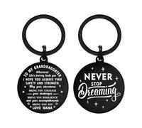 DGXMD Graduation Gifts for Granddaughter - Never Stop Dreaming Metal Engraved Keyring - Granddaughter Birthday Graduation Keepsake Gift from Nana