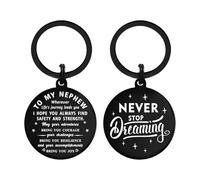 DGXMD Graduation Gifts for Nephew - Never Stop Dreaming Metal Engraved Keyring - Nephew Birthday Christmas Keepsake Gift from Uncle