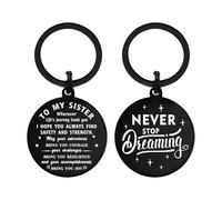 DGXMD Graduation Gifts for Sister - Never Stop Dreaming Metal Engraved Keyring - Sister Birthday Christmas Keepsake Gift from Brother Sister