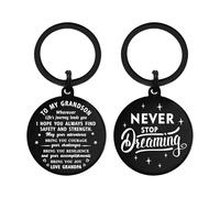 DGXMD Grandson Graduation Gifts from Grandpa - Never Stop Dreaming Metal Engraved Keyring - Birthday Christmas Keepsake Gift from Grandpa