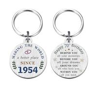 DGXMD Happy 70th Birthday Gifts - Born in 1954 Keychain, 70 Year Old Men & Women Birthday Present
