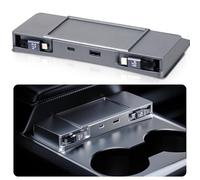 DGXWLLW Retractable Center Console USB Hub for Tesla Model 3 Model Y 2020 2021 2022 2023 2024, Center Console Fast Charger for Model 3/Y Accessories Docking Station with 60W Fast Charging Multi Port