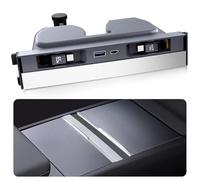 DGXWLLW USB Hub for Tesla Model Y Juniper 2025 2026 Model 3 Highland 2024 2025 with Sliding Cover, 119W Dual Type-C Retractable Cables Multi Ports Fast Charger fit Center Console Docking Station
