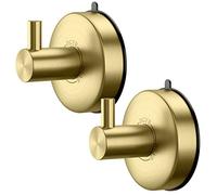 DGYB Gold Shower Hooks Suction Cup Set of 2 Bathroom Towel Hooks 304 Stainless Steel Waterproof Hand Towel Hook 15 LB Removable Wall Hooks for Kitchen Bathrooms Door Window