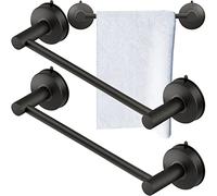 DGYB Suction Cup Towel Bar for Bathroom 17 Inch Set of 2 Matte Black Towel Holder Stainless Steel Premium Kitchen Towel Rack Wall Mounted