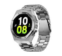 DGYSG Luxury Case with Band Designed for Samsung Galaxy Watch 6/5/4 44mm, Rugged Military Protective Metal Bumper Cover with Tactical Stainless Steel Strap for Men, Silver