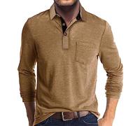 DGZTWLL Mens Polo Shirts Long Sleeve Button Down Classic Soft Breathable Casual Vintage Business Work Golf Polo Shirts for Men Khaki