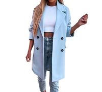 DGZTWLL Women's Autumn and Winter Suit Neck Thin Coat Trench Jacket Women's Casual Fashion Overcoat Outwear Faux Suede Coat Ladies, blue, XL