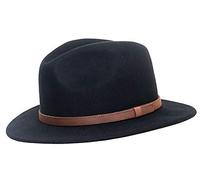 DH Arizona Showerproof Packable Hand Made Fedora Trilby Hat with Leather Band 100% Wool (Black, Small)