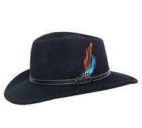 DH Black Packable Waterproof Hand Made Fedora Trilby Hat with Leather Band 100% Wool with Removable Feather (Small)
