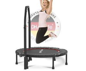 DH FitLife 40'' Foldable Fitness Trampoline - Quick & Easy Assembly | Mini Rebounder Trampoline for Adults | Max Load 150KG | 4-Level Adjustable Handle | Quiet & Stable for Indoor Workouts
