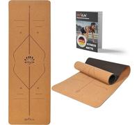 DH FitLife Cork & TPE Yoga Mat 183 x 61 x 0.6 cm | Non-Slip Exercise Mat | Alignment Lines | 6mm Comfortable Cushioning | Tear-Resistant | Lightweight | Eco-Friendly Cork Mat for Pilates & Workouts
