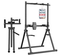 DH FitLife Foldable Power Tower Dip Station for Home Gym Strength Training | Freestanding Pull-Up Bar with Dip Bars & Barbell Holders/Back Trainer, Height-Adjustable Multi-Function Workout Station