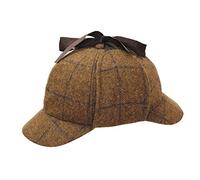 DH Gents 100% Wool Country Tweed Sherlock Holmes Deerstalker Hunting Drop Ears Hat (Medium, BR95)